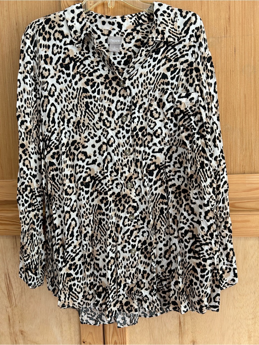 Chico's Leopard Print Button-Down Shirt in Beige, Black and Cream Sz 3 16/XL